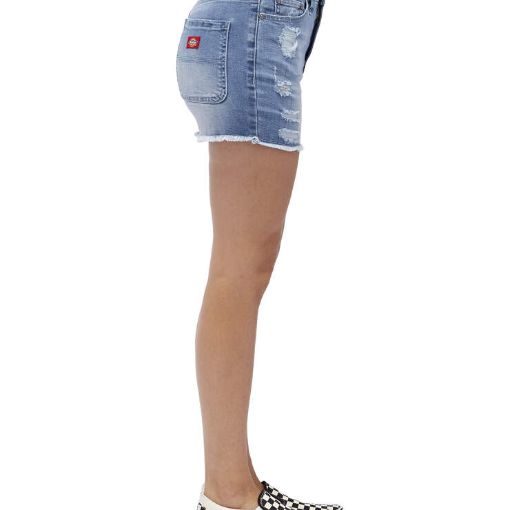 Dickies Girl Juniors' 5-Pocket 2.5" Fray Hem High Rise Shorts - LIGHT STONE WASH (LSN) image number 3