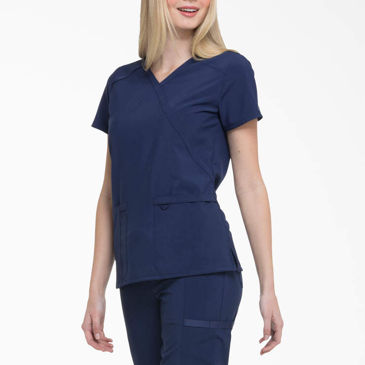Women's EDS Essentials Mock Wrap Scrub Top - Navy Blue (NYPS) image number 3