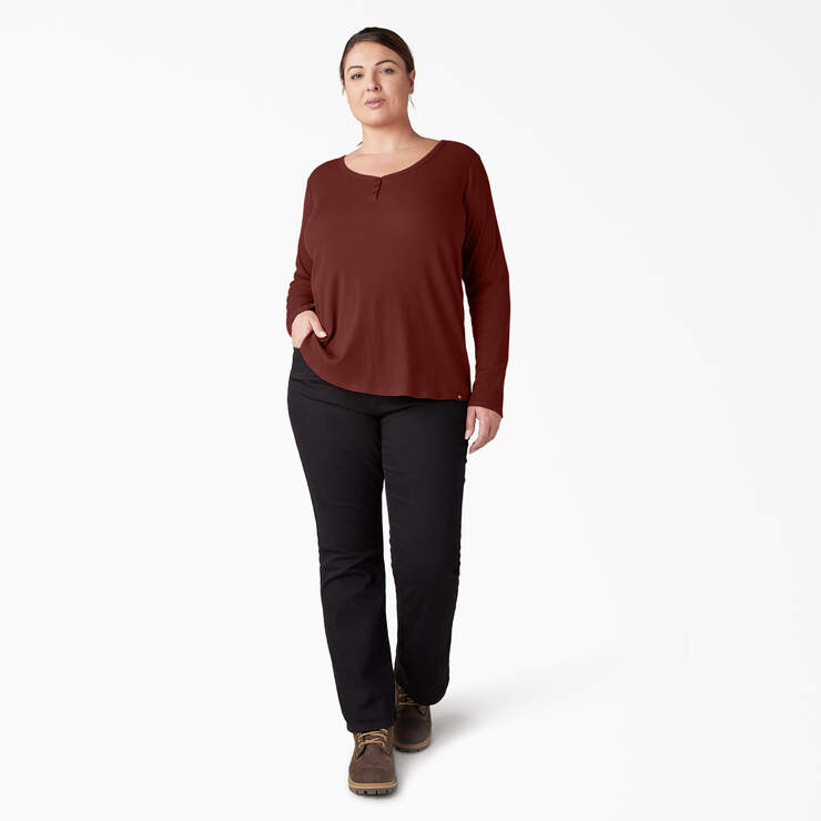 Women's Plus Henley Long Sleeve Shirt - Fired Brick (IK9) image number 5