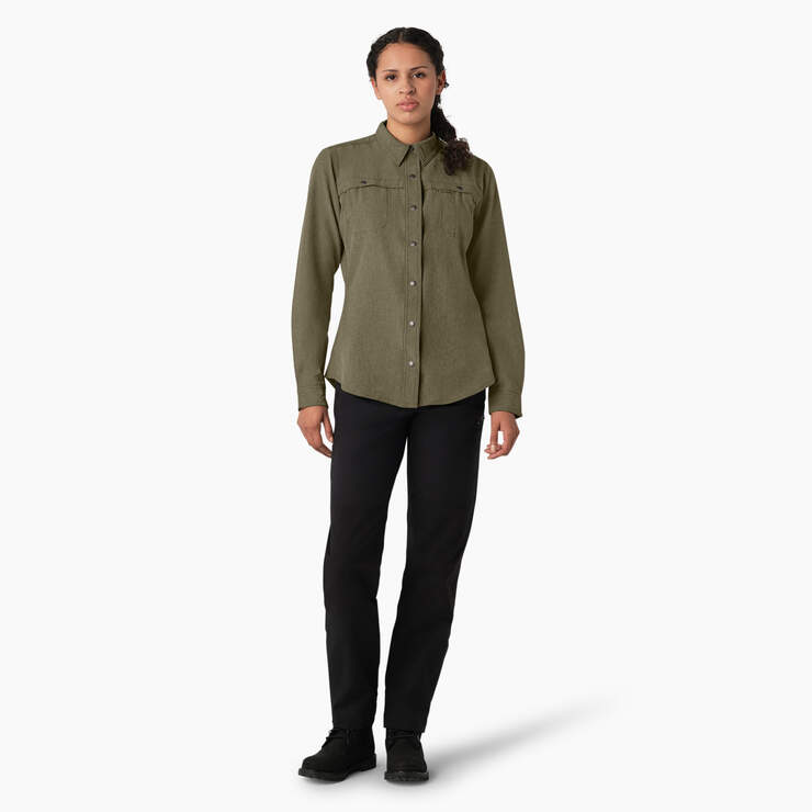 Women's Cooling Roll-Tab Work Shirt - Military Green Heather (MLD) image number 4