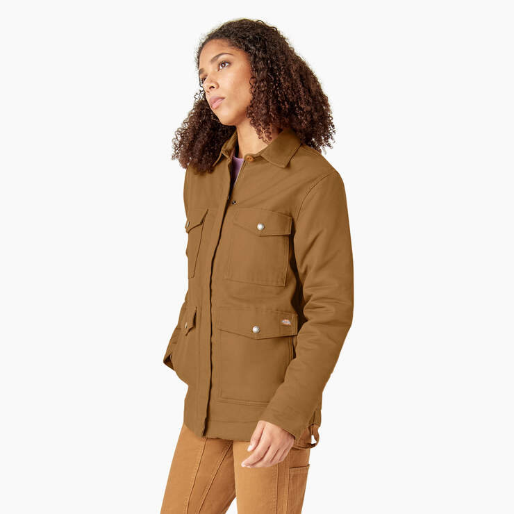 Women's Duck High Pile Fleece Lined Chore Coat - Brown Duck (BD) image number 3