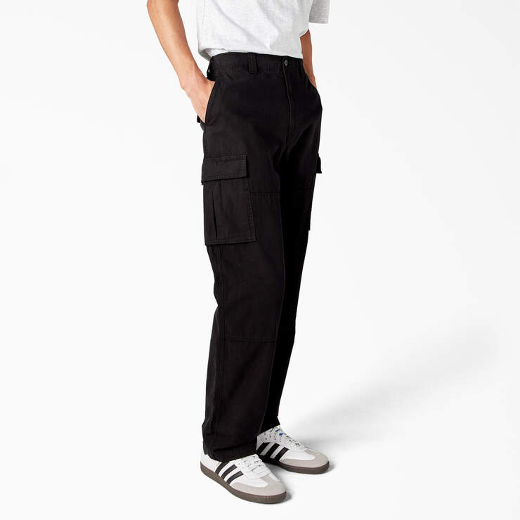 Double Knee Canvas Cargo Pants - Black (BKX) image number 4