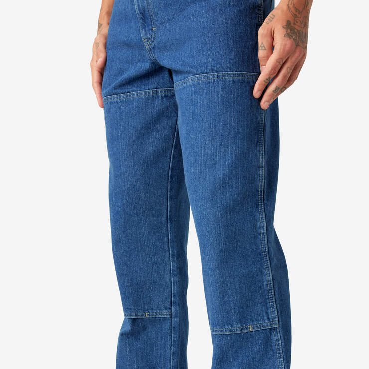 Relaxed Fit Double Knee Jeans - Stonewashed Indigo Blue (SNB) image number 8