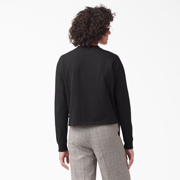 Women&#39;s Script Logo Long Sleeve Cropped T-Shirt - Black &#40;KBK&#41;