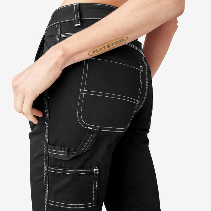 Women's Slim Straight Fit Roll Hem Carpenter Pants - Black (BKX) image number 8