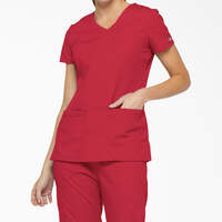 Women's EDS Signature V-Neck Scrub Top with Pen Slot - Red (RD)