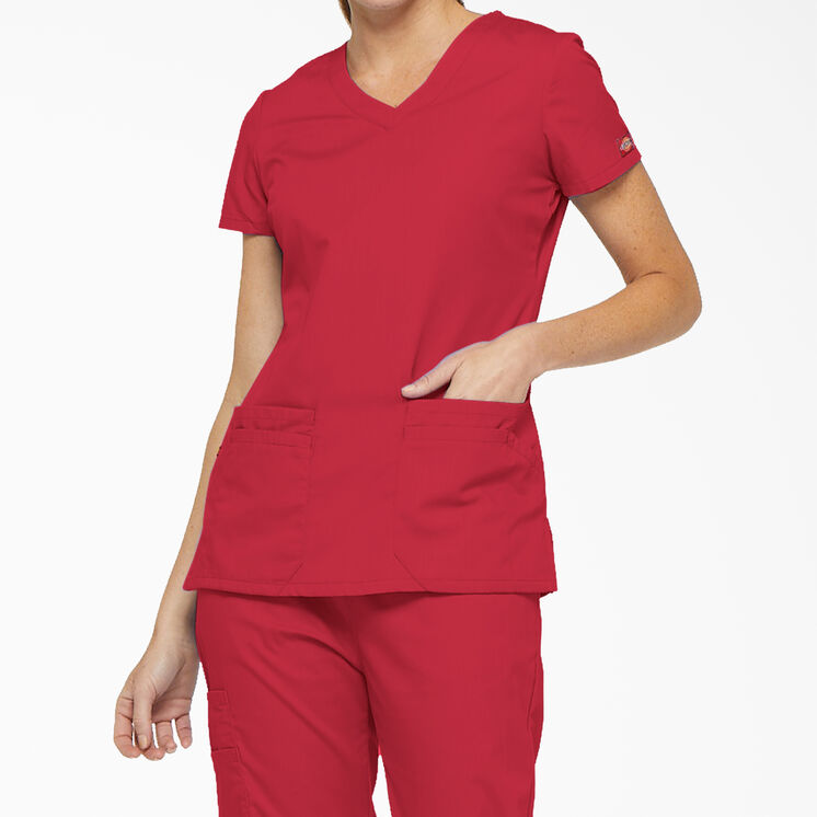 Women&#39;s EDS Signature V-Neck Scrub Top with Pen Slot - Red &#40;RD&#41;