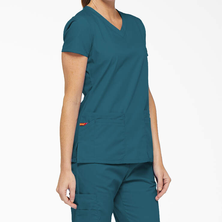 Women's EDS Signature V-Neck Scrub Top with Pen Slot - Caribbean Blue (CRB) image number 4