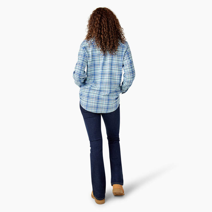 Women's Plaid Flannel Long Sleeve Shirt - Clear Blue/Orchard Plaid (B2Y) image number 6