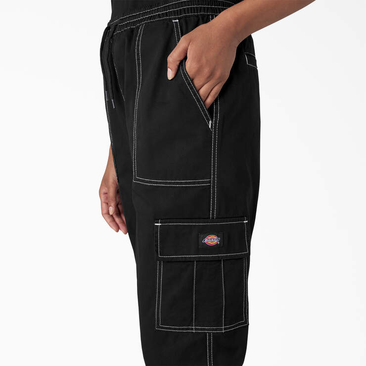 Women's Drawstring Cargo Pants - Black (BKX) image number 8