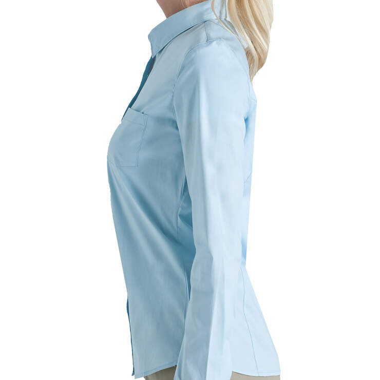 Dickies Girl Juniors' Poplin Long Sleeve Button Down Shirt - Baby Blue (BBL) image number 3