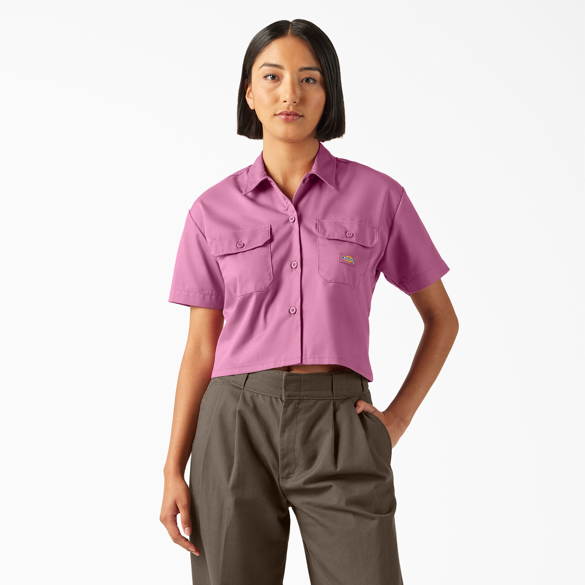 Pink button up shirt short sleeve sales