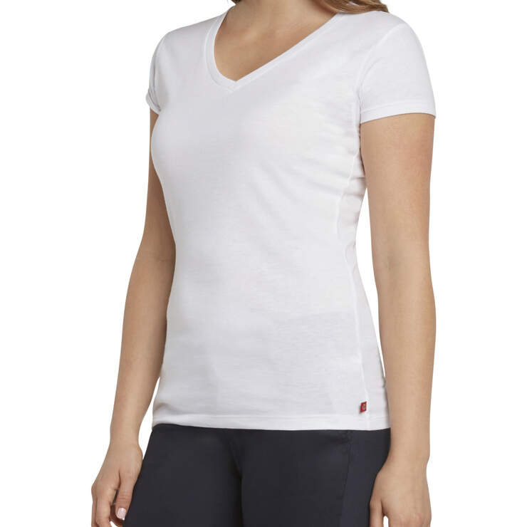 Dickies Girl Juniors' Short Sleeve V-Neck T-Shirt - White (WHT) image number 1