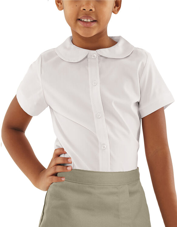 Girls' Peter Pan Collar Short Sleeve Blouse - WHITE (WH)