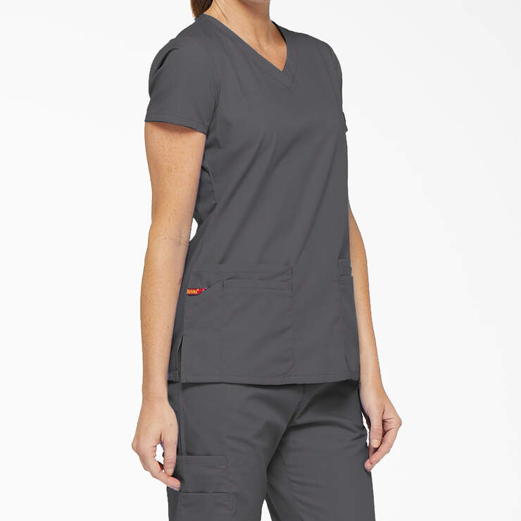 Women's EDS Signature V-Neck Scrub Top with Pen Slot - Pewter Gray (PEW) image number 4