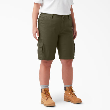 Women&#39;s Plus FLEX Regular Fit Ripstop Cargo Shorts, 9&quot; - Military Green &#40;ML&#41;