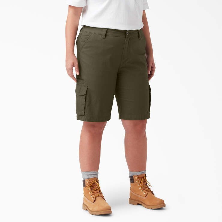 Women's Plus FLEX Regular Fit Ripstop Cargo Shorts, 9" - Military Green (ML) image number 1