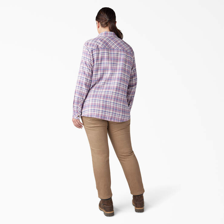 Women's Plus Long Sleeve Plaid Flannel Shirt - Grapeade/Orchard Plaid (B2J) image number 6