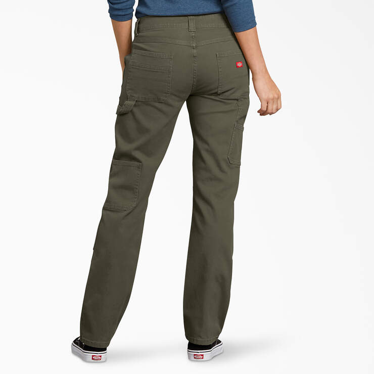 Women's FLEX Relaxed Fit Duck Carpenter Pants - Rinsed Moss Green (RMS) image number 2