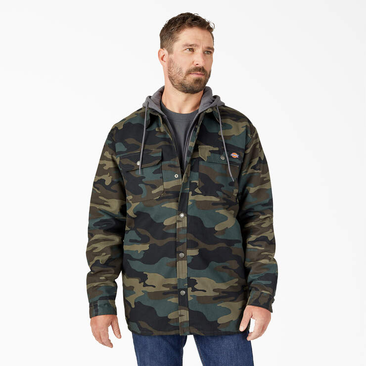 Water Repellent Duck Hooded Shirt Jacket - Hunter Green Camo (HRC) image number 1