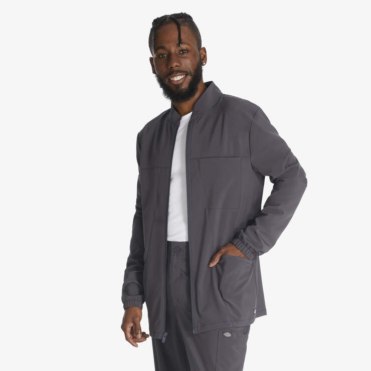 Men's EDS Essentials Zip Front Scrub Jacket - Pewter Gray (PEW) image number 3