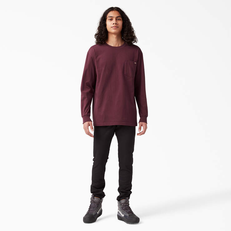 Heavyweight Long Sleeve Pocket T-Shirt - Burgundy (BY) image number 9