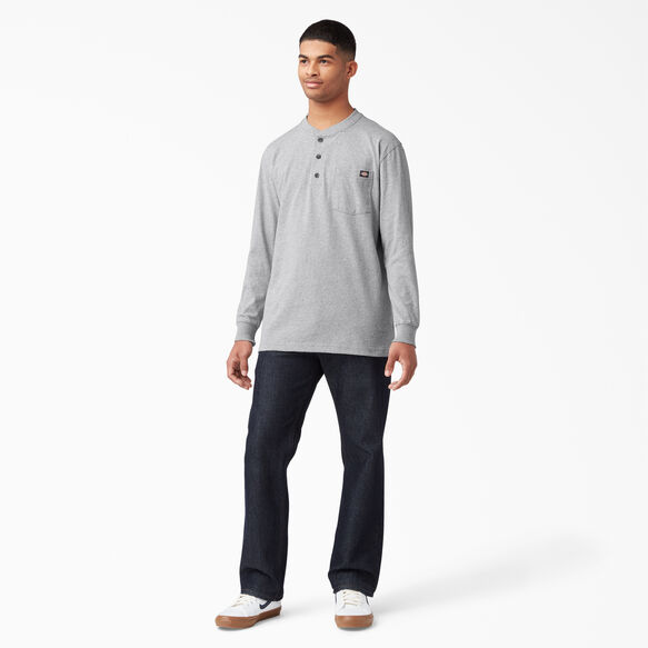 Heavyweight Long Sleeve Henley T-Shirt - Heather Gray &#40;HG&#41;