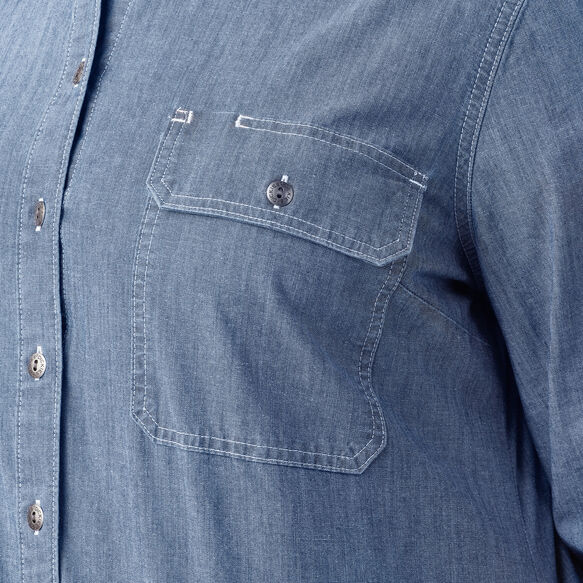 Women&#39;s Plus Long Sleeve Chambray Roll-Tab Work Shirt - Stonewashed Light Blue &#40;LSW&#41;