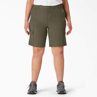 Women's Plus Cooling Slim Fit Cargo Shorts, 10" - Military Green (ML)