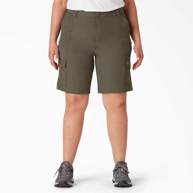 Women's Plus Cooling Slim Fit Cargo Shorts, 10" - Military Green (ML) image number 1