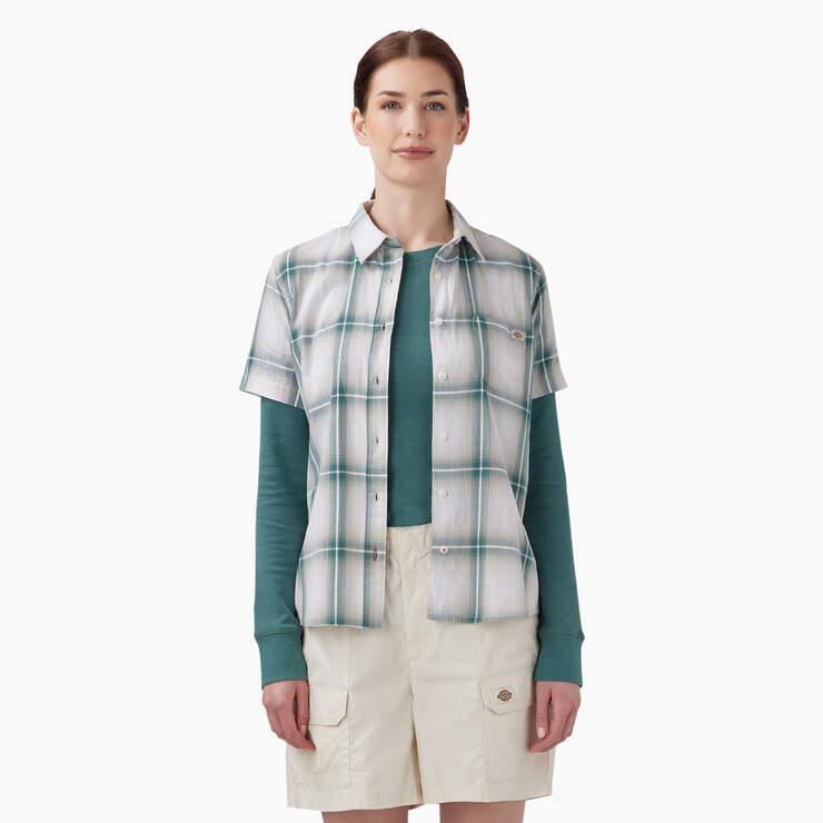 Women’s Plaid Woven Shirt - Green Herringbone Plaid (MPN) image number 1