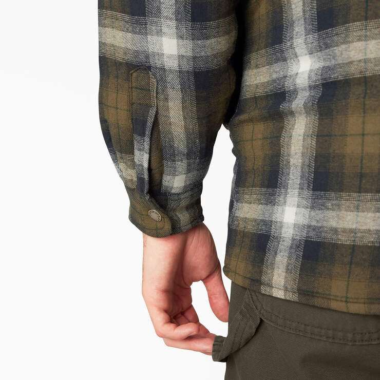 Water Repellent Flannel Hooded Shirt Jacket - Dark Olive/Black Plaid (A2A) image number 7