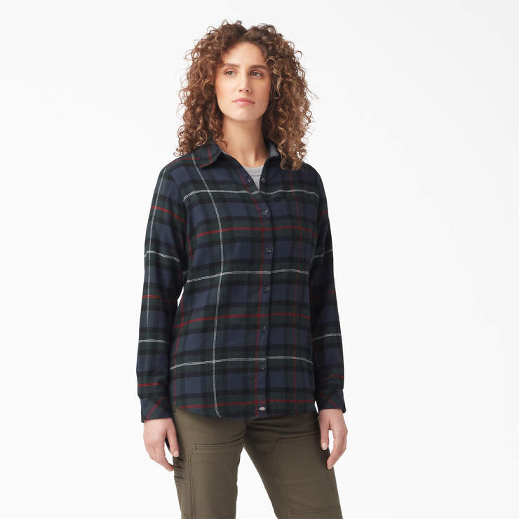 Women's Plaid Flannel Long Sleeve Shirt - Ink Navy Tartan (A1W) image number 1