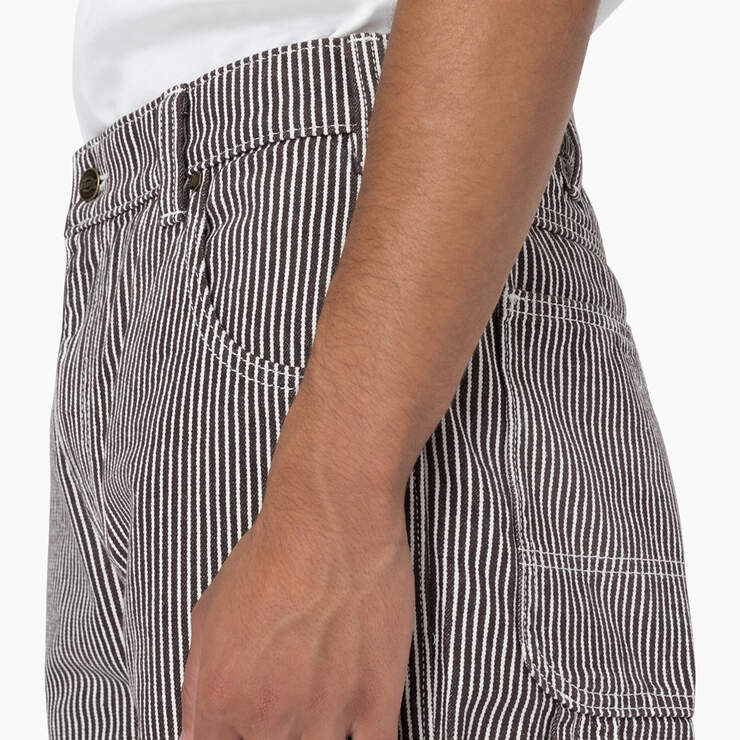 Hickory Stripe Relaxed Fit Carpenter Shorts, 11" - Ecru/Brown (EUB) image number 8