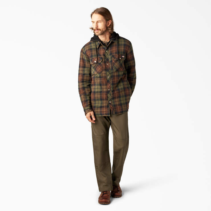 Flannel Hooded Shirt Jacket - Chocolate Tactical Green Plaid (POC) image number 5