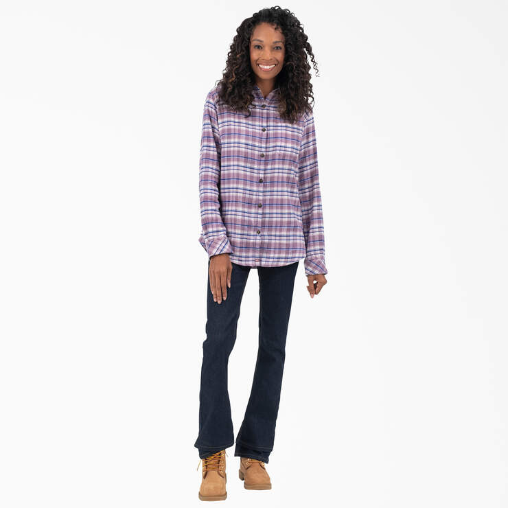 Women's Plaid Flannel Long Sleeve Shirt - Grapeade/Orchard Plaid (B2J) image number 4