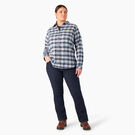 Women&#39;s Plus Long Sleeve Plaid Flannel Shirt - Clear Blue/Navy Ombre Plaid &#40;C1F&#41;