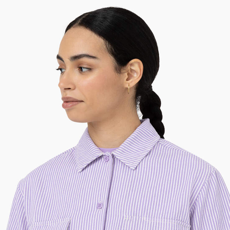 Women's Hickory Stripe Cropped Work Shirt - Ecru/Lilac (EUG) image number 4