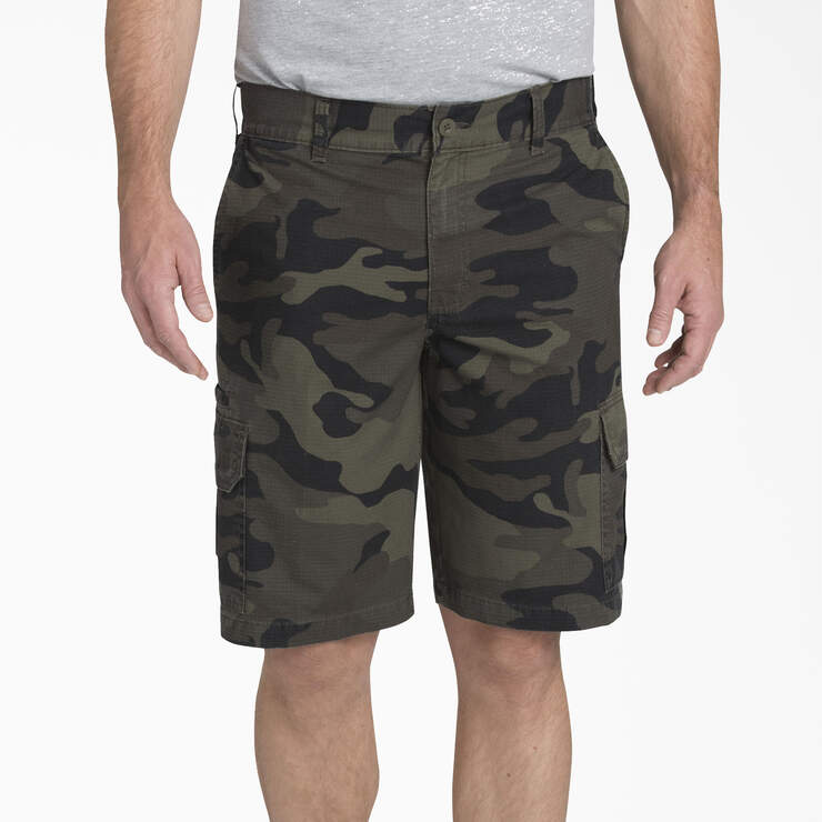 Relaxed Fit Ripstop Cargo Shorts, 11" - Moss Green/Black Camo (SMBC) image number 1