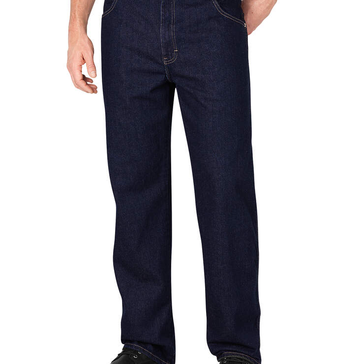 Loose Fit Straight Leg Denim Jeans - Rinsed Indigo Blue (RNB) image number 1