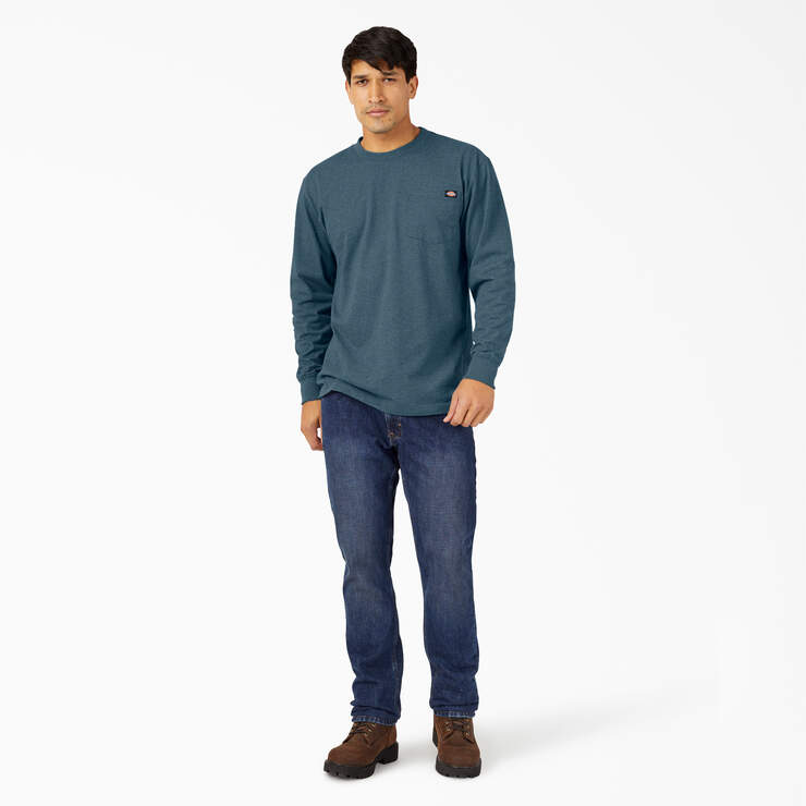 Heavyweight Heathered Long Sleeve Pocket T-Shirt - Baltic Blue (BUD) image number 6