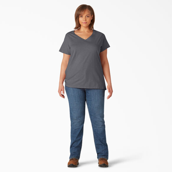 Women&#39;s Plus Short Sleeve V-Neck T-Shirt - Graphite Gray &#40;GA&#41;