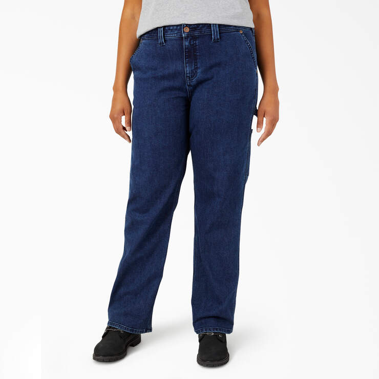 Women's Plus Denim Carpenter Jeans - Stonewashed Dark Blue (DSW) image number 1