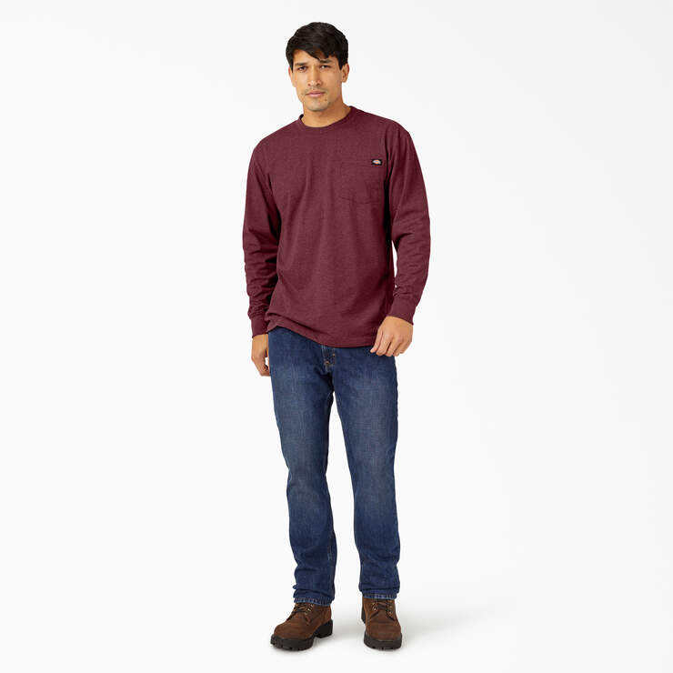 Heavyweight Heathered Long Sleeve Pocket T-Shirt - Burgundy (BYD) image number 6