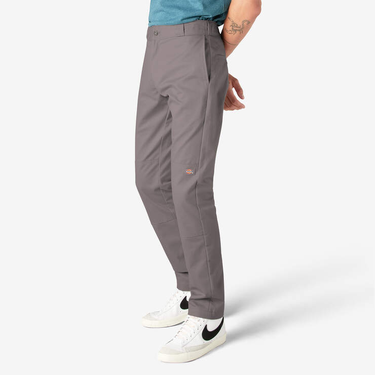 Skinny Fit Double Knee Work Pants - Silver (SV) image number 3