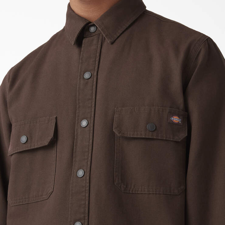 Long Sleeve Flannel-Lined Duck Shirt - Chocolate Brown (CB) image number 5