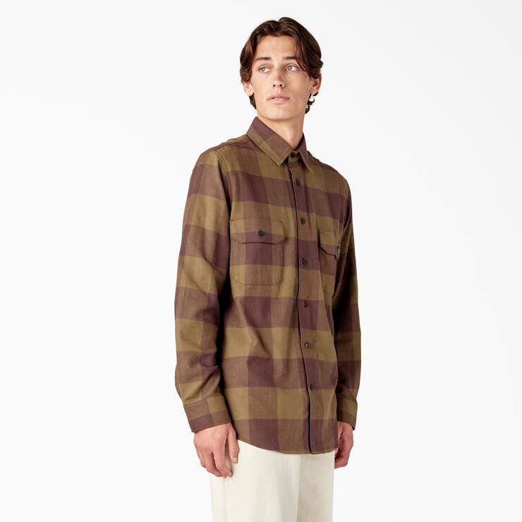 Long Sleeve Flannel Shirt - Dark Olive Buffalo Plaid (DBV) image number 4