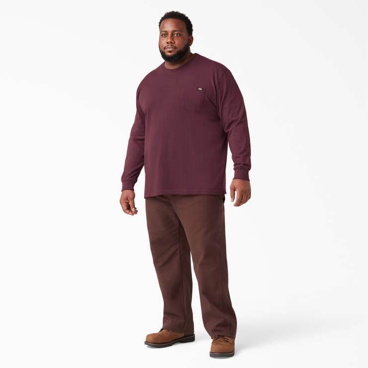 Heavyweight Long Sleeve Pocket T-Shirt - Burgundy (BY) image number 8