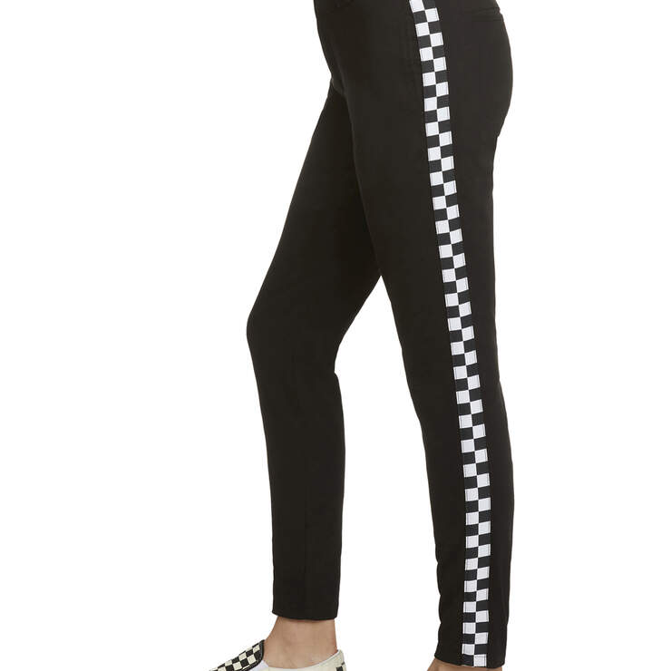 Dickies Girl Juniors' Checkered Side Striped Skinny Work Pants - Black (BK) image number 3