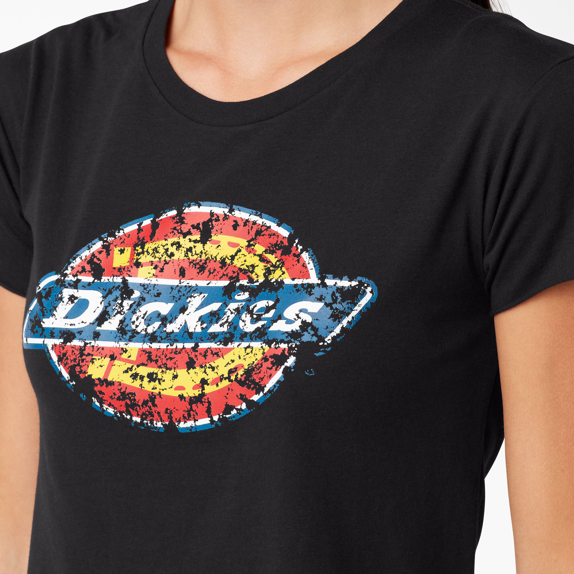 Women s Distressed Logo Cropped T Shirt